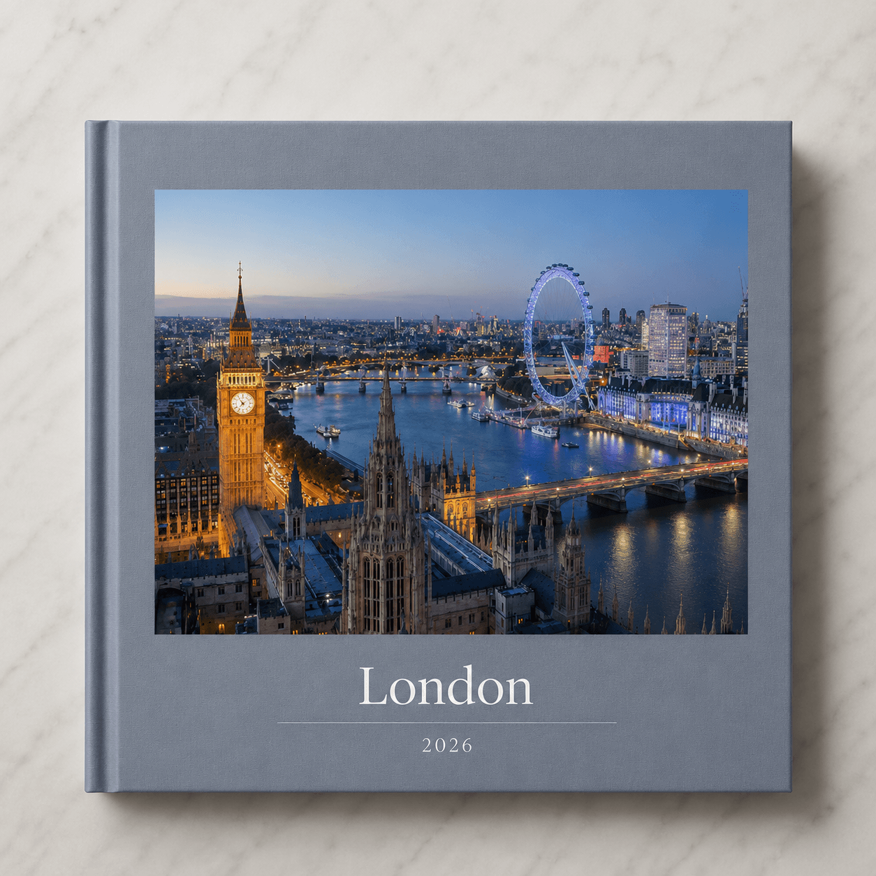 London travel photobook by Memtach — hardcover with Big Ben and the Thames on the front