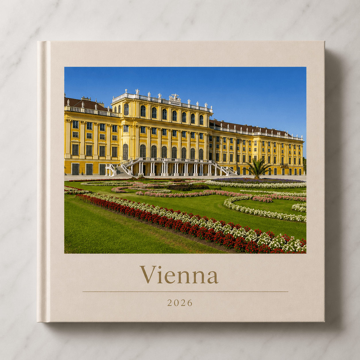 Vienna travel photobook by Memtach — hardcover with Schönbrunn Palace on the front